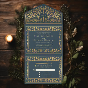 Gray Royal Medieval Sword Wedding All In One Einladung
