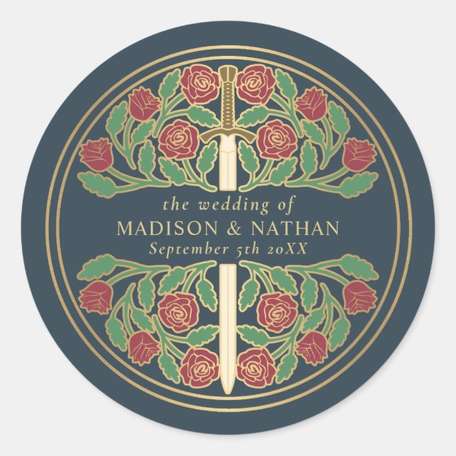 Gray Royal Medieval Sword Wedding  Runder Aufkleber (Vorderseite)