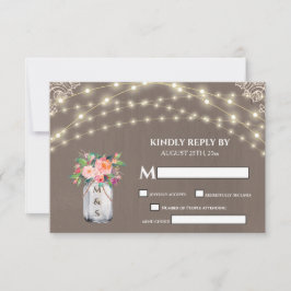 Gray Rustic Blume Mason Jar String Lights RSVP Karte