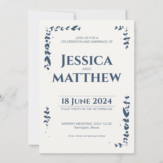 Gray Rustic Botanical All-in-One Hochzeit Einladung (Vorderseite)