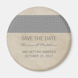 Gray Rustic Damask Speichern Sie das Date Magnet