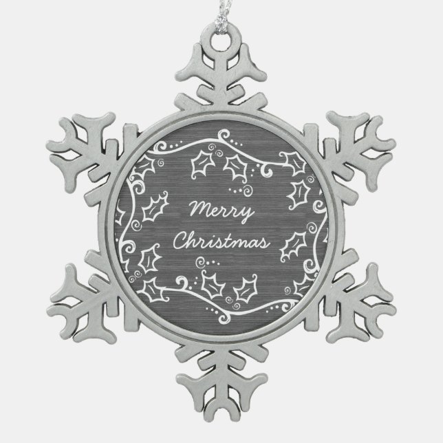 Gray Rustic Holly Snowflake Ornament (Vorderseite)