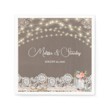 Gray Rustic Lace String Light Mason Jar Wedding