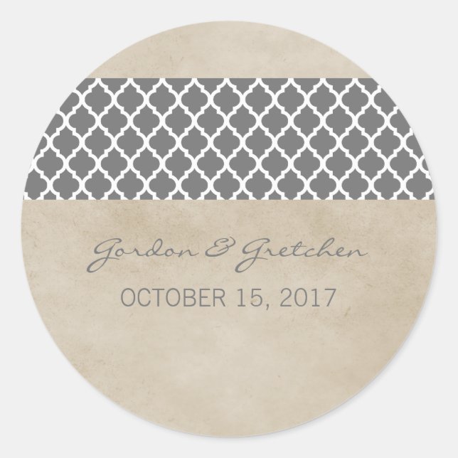 Gray Rustic Quatrefoil Wedding Stickers (Vorderseite)