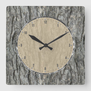 Gray Rustic Wood Bark Quadratische Wanduhr