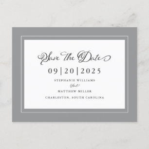 Gray Save the Date Elegant Wedding Chic Non Foto Ankündigungspostkarte