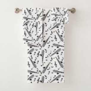 Gray Saxophone Musiknote Pattern Badhandtuch Set