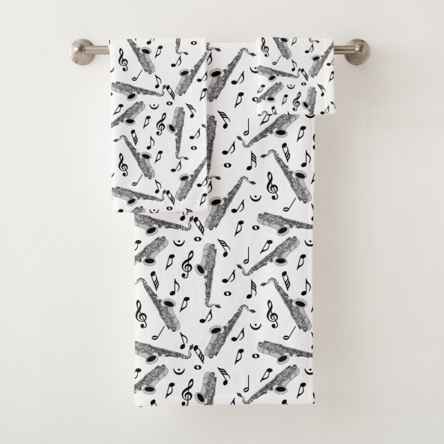 Gray Saxophone Musiknote Pattern Badhandtuch Set (Insitu)