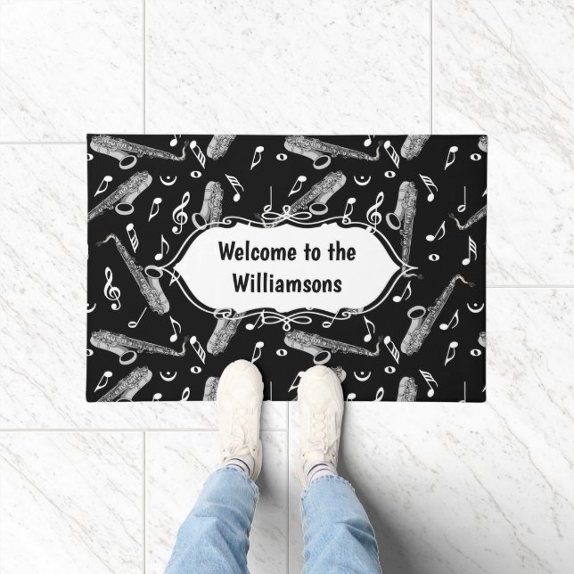 Gray Saxophone Musiknote Pattern Fußmatte (Indoor)