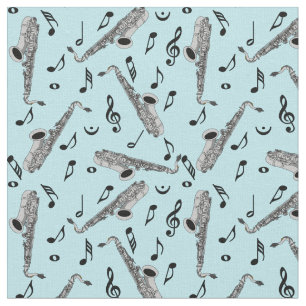 Gray Saxophone Musiknote Pattern Stoff