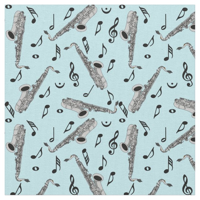 Gray Saxophone Musiknote Pattern Stoff (Nahaufnahme)