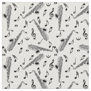 Gray Saxophone Musiknote Pattern Stoff