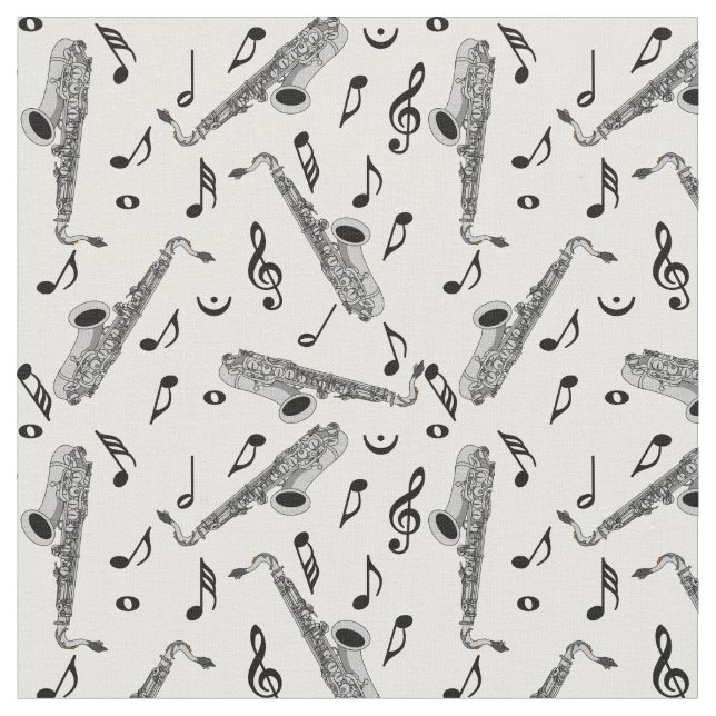 Gray Saxophone Musiknote Pattern Stoff (Nahaufnahme)