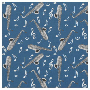 Gray Saxophone Musiknote Pattern Stoff