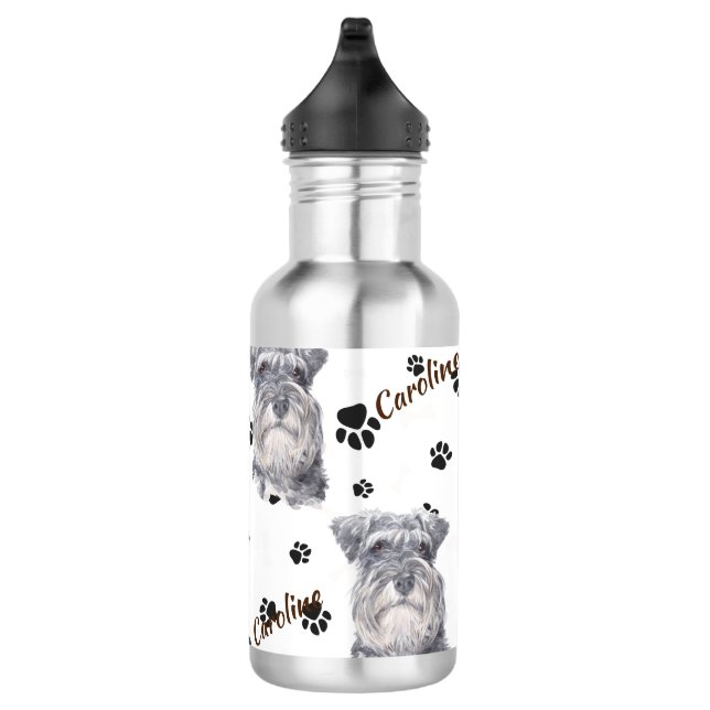 Gray Schnauzer Dog Pawprint Edelstahlflasche (Rechts)