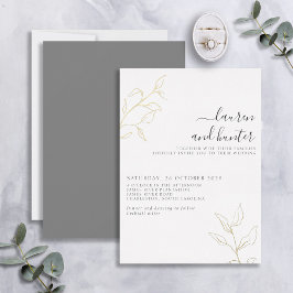 Gray Script Gold Botanical Wedding Folieneinladung