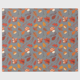 Gray Seamless Wrapping Paper: Eichhörnchen und Blä Geschenkpapier