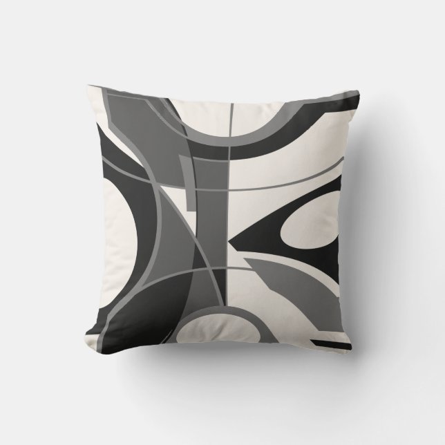 Gray Shades Black auf Off-White Modern Art Abstrak Kissen (Vorderseite)