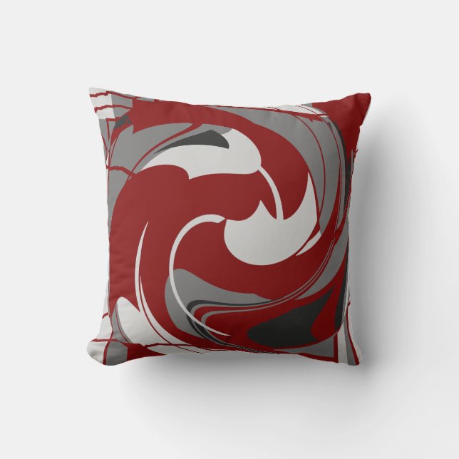 Gray Shades on Dark Red Abstract Flower Art Design Kissen (Vorderseite)