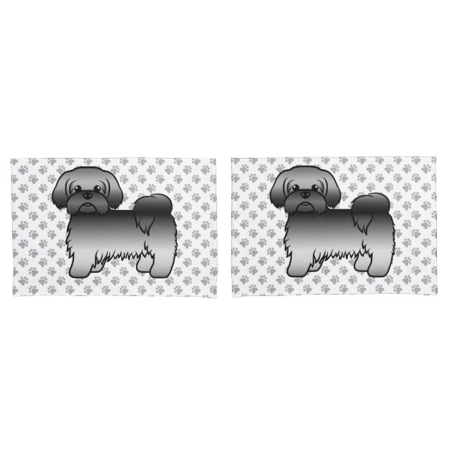 Gray Shih Tzu Niedlich Cartoon Dog Illustration Kissenbezug (Vorderseite-Set)