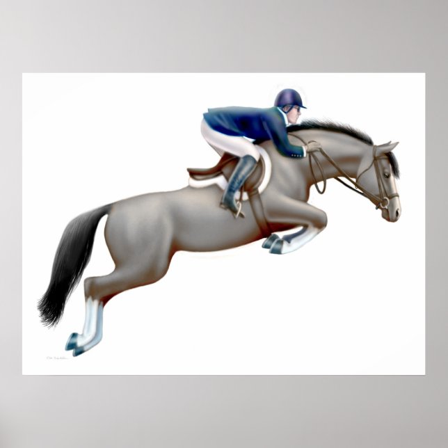 Gray Show Jumping Horse Print Poster (Vorne)