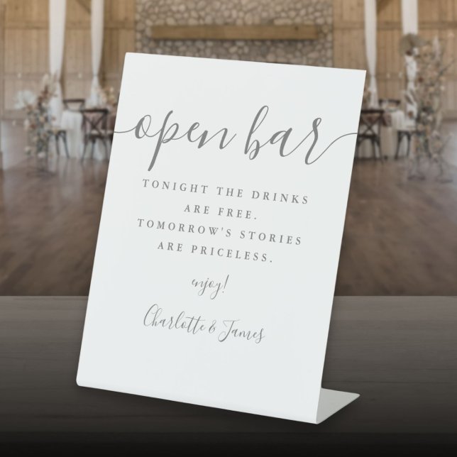 Gray Signature Script Open Bar Sockelschild (Gray Signature Script Open Bar Pedestal Sign)