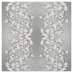Gray Silver Cherry Blossom Blumenmuster Stoff