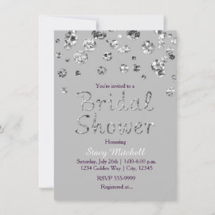 Gray & Silver Glitzer Bridal Dusche Einladung