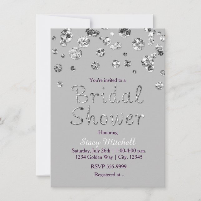 Gray & Silver Glitzer Bridal Dusche Einladung (Vorderseite)