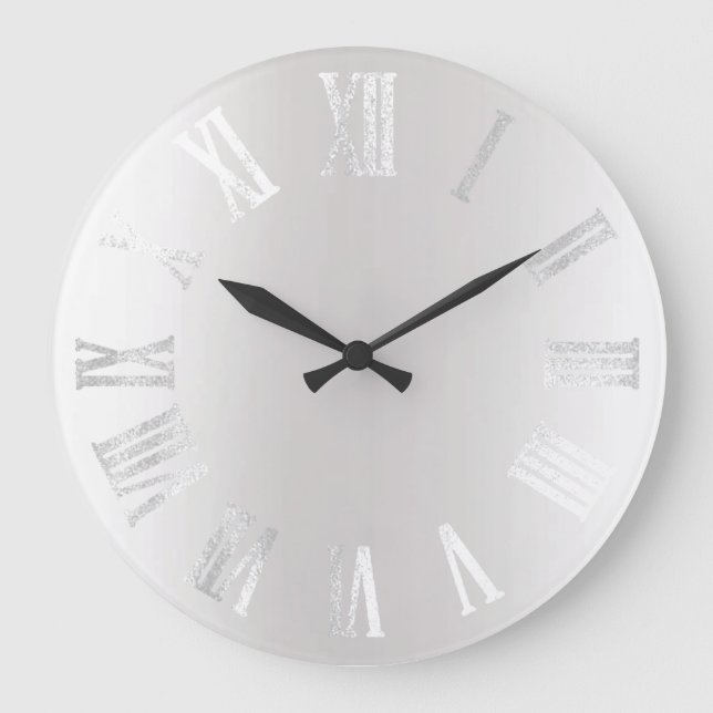 Gray Silver Gray Black Metal Minimal römische Zahl Große Wanduhr (Vorderseite)