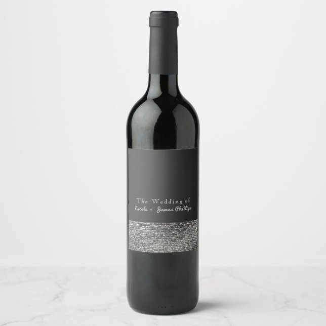 Gray & Silver Modern Glam Sequins Chic Wine Labels Weinetikett (Vorderseite)