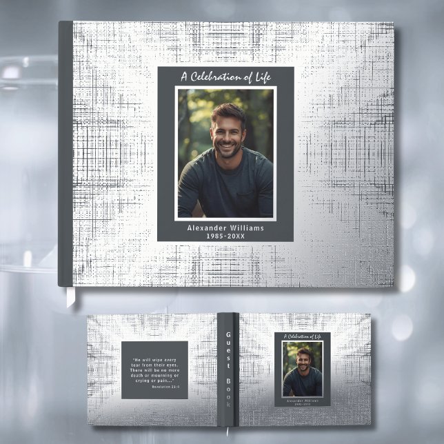 Gray Silver Real Foil Funerary Guest Books Texture Gästebuch (Von Creator hochgeladen)