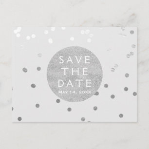 Gray & Silver Shiny Confetti Dots Save the Date Ankündigungspostkarte