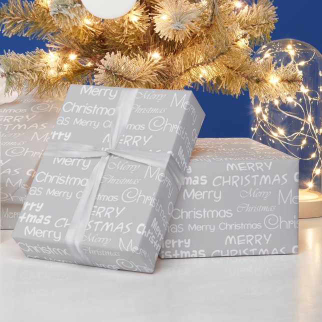 Gray Silver & White Frohe Weihnachtswrapping Paper Geschenkpapier (Feiertage)