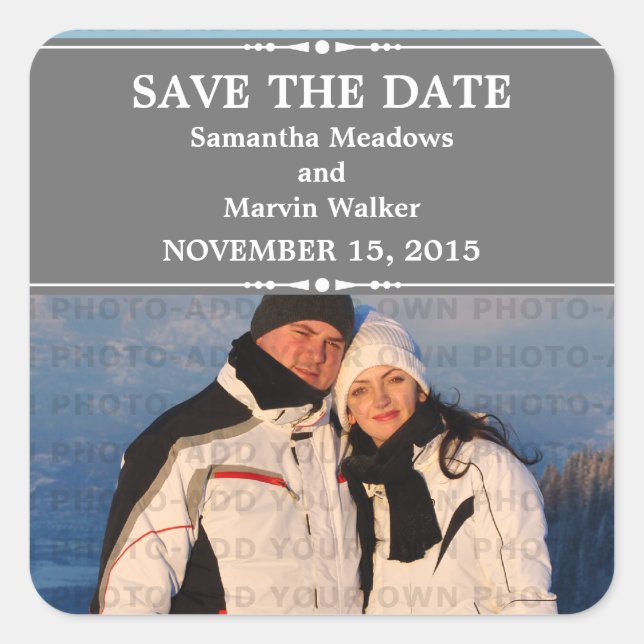Gray Simple Chic Foto Save the Date Stickers (Vorderseite)