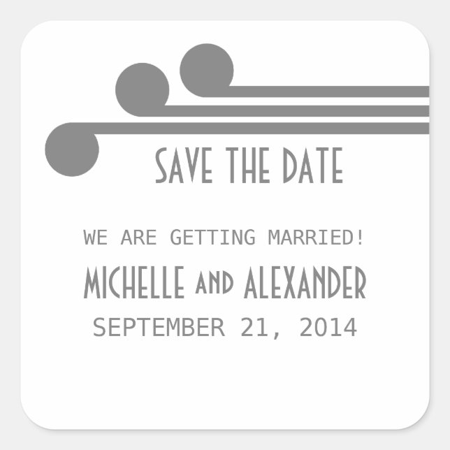 Gray Simple Deko Chic Save the Date Stickers (Vorderseite)