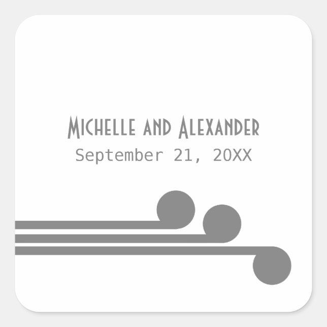 Gray Simple Deko Chic Wedding Stickers (Vorderseite)