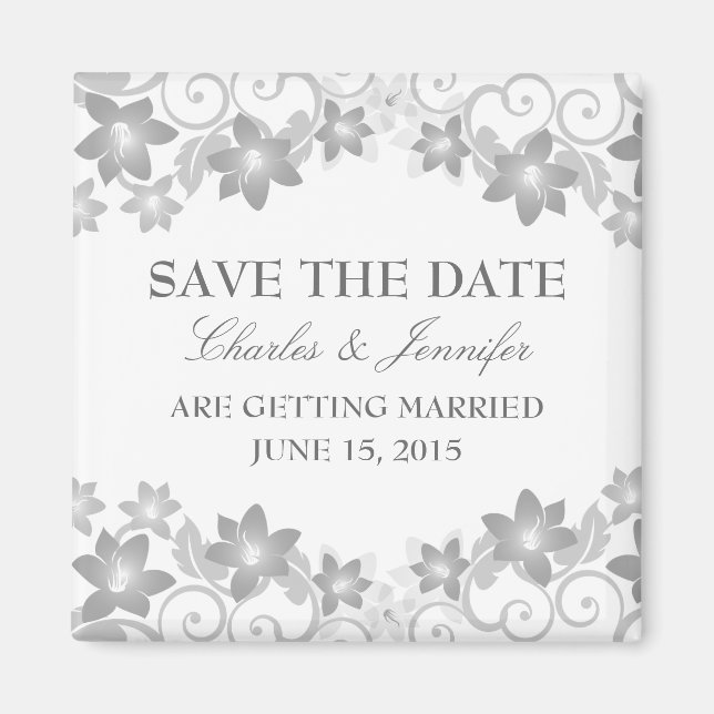 Gray Simple Floral Save the Date Magnet (Vorne)