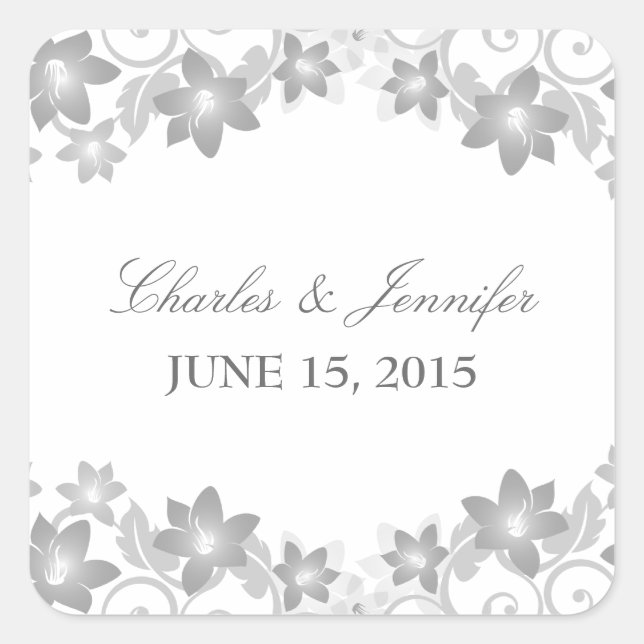 Gray Simple Floral Wedding Stickers (Vorderseite)