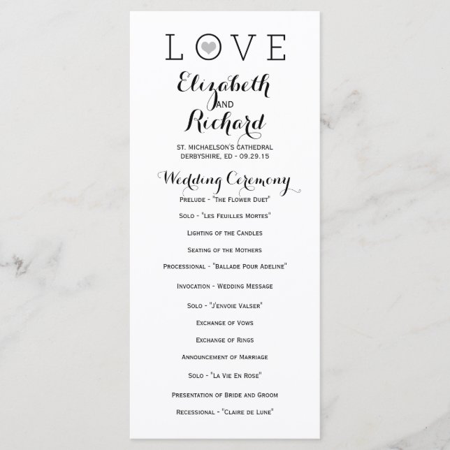 Gray Simple Liebe Hochzeitsprogramme Programm (Vorderseite)