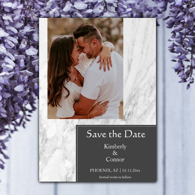 Gray Simple Marbled Foto Save The Date (Gray Simple Marbled Photo Save the Date)