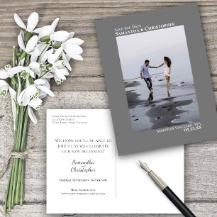 Gray Simple Minimalistisch Wedding Foto Save the D Ankündigungspostkarte
