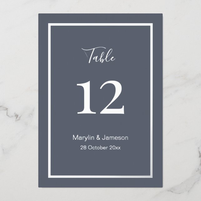Gray Simple Minimalistisch Wedding Tischnummern (Vorderseite)