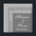 Gray Simple Modern Chic Script Wedding Magnet<br><div class="desc">Einfach moderner,  schicker Hochzeitsmagnet 'RETT OUR DATE' für Braut,  die ihre Zeremonien in modernem Grau bewundern. Alles Set auf modernem weißem Schriftart mit Initialen auf der Seite.</div>