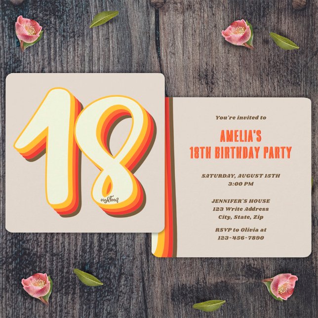 Gray Simple Retro Groovy 18. Geburtstag Einladung (Front and Back)
