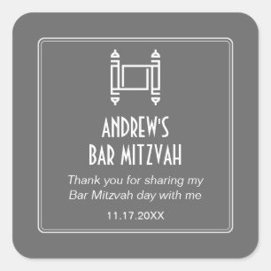 Gray Simple Torah Bar Mitzvah Quadratischer Aufkleber