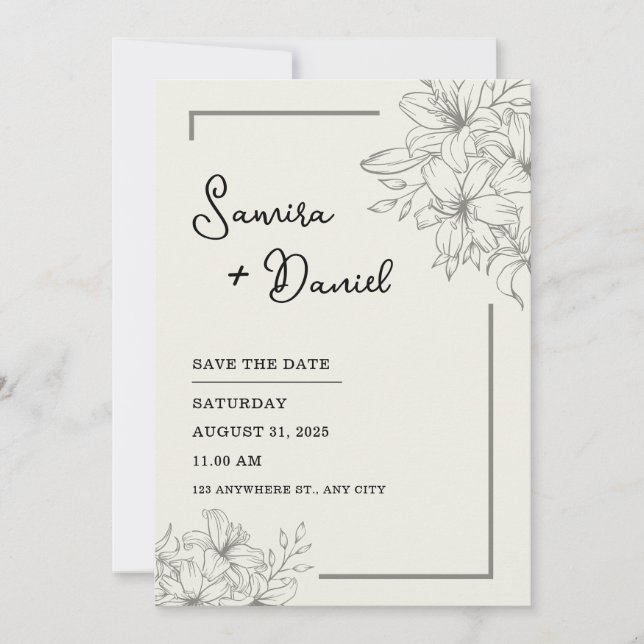 Gray Simple Wedding Invitation Portrait Einladung (Vorderseite)
