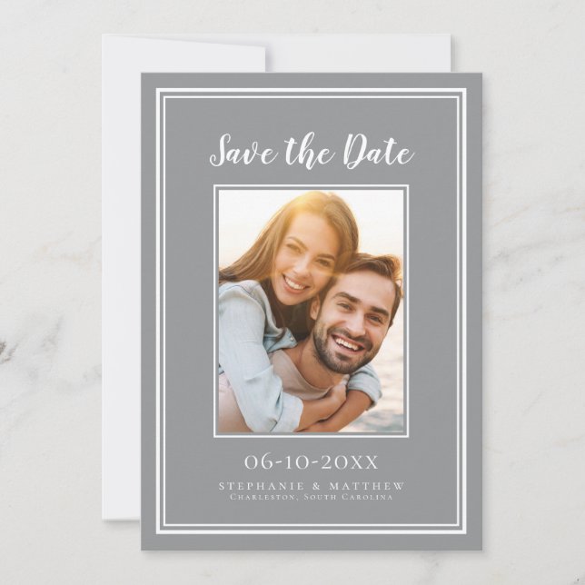 Gray Simple Wedding Verlobung Picture Modern Save The Date (Vorderseite)