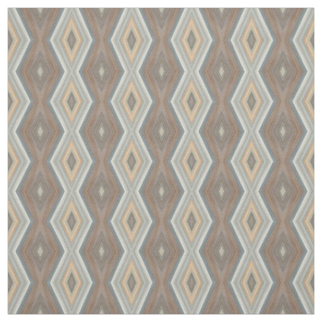 Gray Slate Blue Beige Brown Funky Raute Pattern Stoff (Muster)
