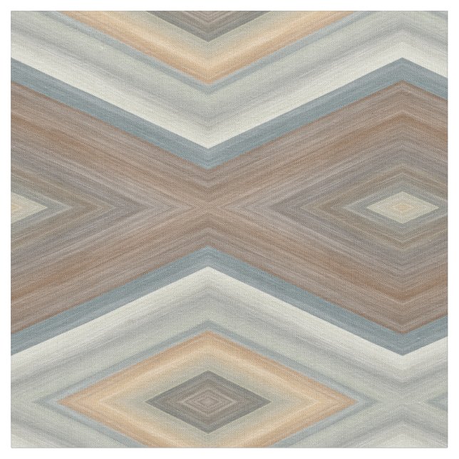 Gray Slate Blue Beige Brown Funky Raute Pattern Stoff (Nahaufnahme)